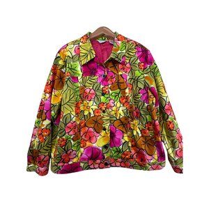 Vintage Laura Ashley Woman 1X Plus Blazer Jacket Tropical Floral Artsy Festival